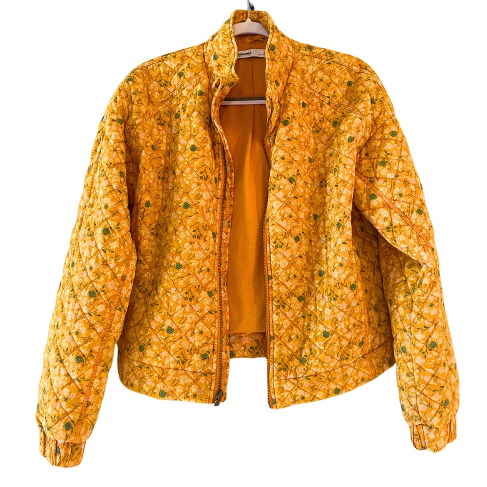 Adorable, colorful cropped quilted jacket by Sonoma / yellow floral size medium